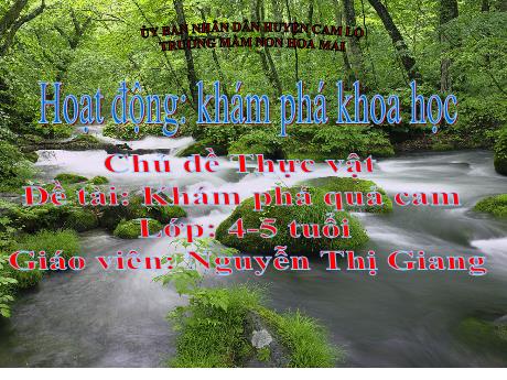 Bài giảng Mầm non Lớp Chồi - Chủ đề: Thực vật. Đề tài: Khám phá quả cam. Hoạt động: Khám phá khoa học - Nguyễn Thị Giang