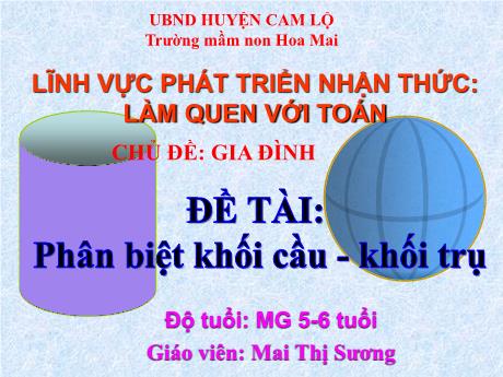 Bài giảng Mầm non Lớp Lá - Chủ đề: Gia đình. Đề tài: Phân biệt Khối cầu - Khối trụ - Mai Thị Sương