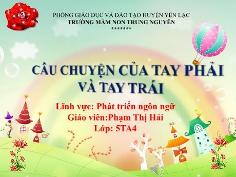 Bài giảng Mầm non Lớp Lá - Đề tài: Câu chuyện của tay phải và tay trái. Lĩnh vực: Phát triển ngôn ngữ - Phạm Thị Hải