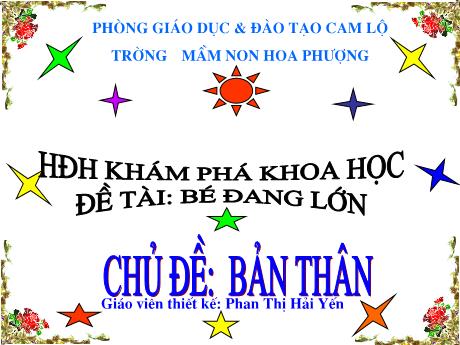 Bài giảng Mầm non Lớp Nhà trẻ - Chủ đề: Bản thân. Đề tài: Bé đang lớn. Hoạt động: Khám phá khoa học - Phan Thị Hải Yến