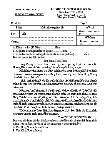Bài kiểm tra định kì cuối học kỳ II môn Tiếng Việt Lớp 2 - Năm học 2023-2024 - Trường Tiểu học Đồng Cương (Có đáp án)
