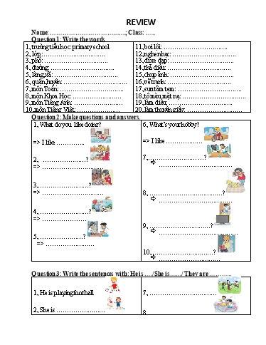 Bài tập ôn tập học kì I môn Tiếng Anh Lớp 4 - Review