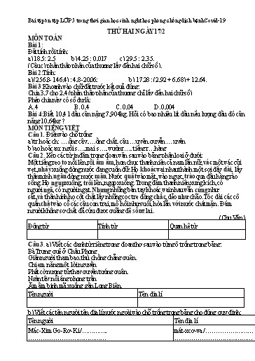 Bài tập ôn tập trong thời gian học sinh nghỉ học phòng chống dịch bệnh Covid-19 môn Toán + Tiếng Việt 5 - Năm học 2019-2020 - Trường Tiểu học Kim Ngọc
