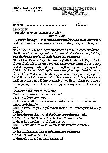 Đề khảo sát chất lượng tháng 9 môn Tiếng Việt Lớp 3 - Năm học 2023-2024 - Trường Tiểu học Nguyệt Đức