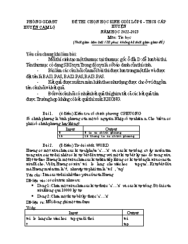 Đề thi chọn học sinh giỏi văn hoá cấp huyện môn Tin học Lớp 8 - Năm học 2022-2023 - Nguyễn Thị Tố Lan (Có đáp án)