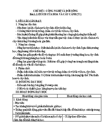 Giáo án Công nghệ Lớp 4 - Tuần 1 - Bài 1: Lợi ích của hoa và cây cảnh (Tiết 1) - Năm học 2024-2025 - Trường Tiểu học Đại Tự