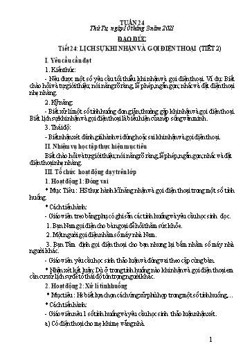 Giáo án Đạo đức Lớp 2 - Tiết 24: Lịch sự khi nhận và gọi điện thoại (Tiết 2) - Năm học 2020-2021