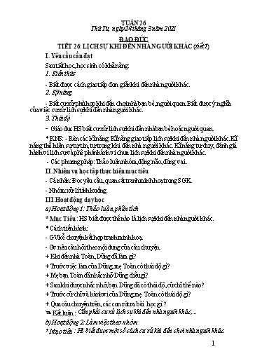 Giáo án Đạo đức Lớp 2 - Tiết 26: Lịch sự khi đến nhà người khác (Tiết 1) - Năm học 2020-2021