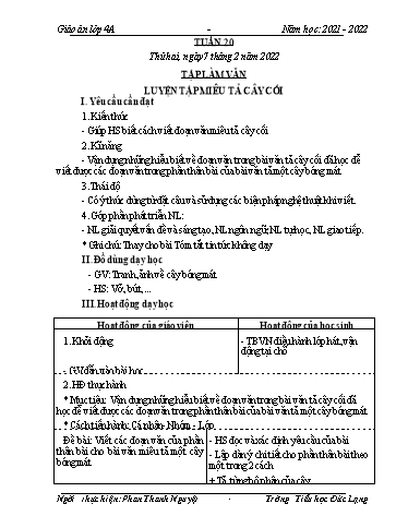 Giáo án Khối 4 - Tuần 20 - Năm học 2021-2022 - Phan Thanh Nguyệt