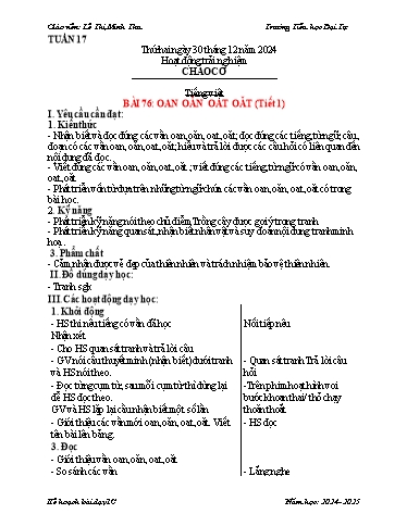 Giáo án Lớp 1 - Tuần 17 - Năm học 2024-2025 - Lê Thị Minh Thu