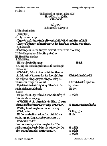 Giáo án Lớp 1 - Tuần 18 - Năm học 2024-2025 - Lê Thị Minh Thu