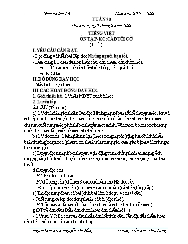Giáo án Lớp 1 - Tuần 20 - Năm học 2021-2022 - Nguyễn Thị Hằng