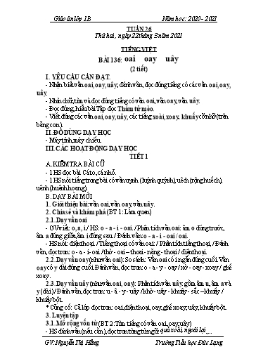 Giáo án Lớp 1 - Tuần 26 - Năm học 2020-2021 - Nguyễn Thị Hằng