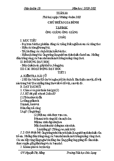 Giáo án Lớp 1 - Tuần 30 - Năm học 2020-2021 - Nguyễn Thị Hằng