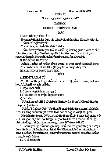 Giáo án Lớp 1 - Tuần 32 - Năm học 2020-2021 - Nguyễn Thị Hằng