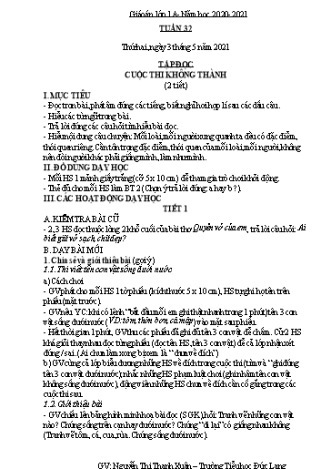 Giáo án Lớp 1 - Tuần 32 - Năm học 2020-2021 - Nguyễn Thị Thanh Xuân
