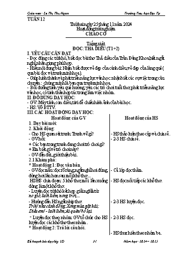 Giáo án Lớp 2 - Tuần 12 - Năm học 2024-2025 - Lê Thị Thu Ngân