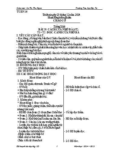 Giáo án Lớp 2 - Tuần 16 - Năm học 2024-2025 - Lê Thị Thu Ngân