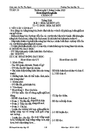 Giáo án Lớp 2 - Tuần 20 - Năm học 2024-2025 - Lê Thị Thu Ngân