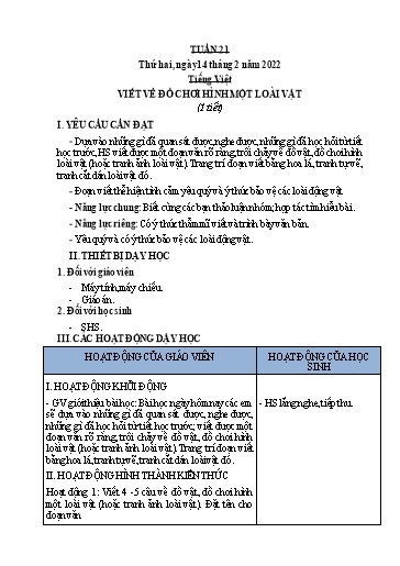 Giáo án Lớp 2 - Tuần 21 - Năm học 2021-2022