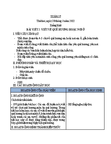 Giáo án Lớp 2 - Tuần 27 - Năm học 2021-2022