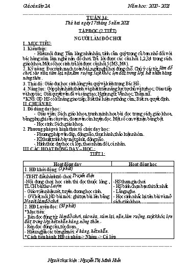 Giáo án Lớp 2 - Tuần 34 - Năm học 2020-2021 - Nguyễn Thị Minh Hiền