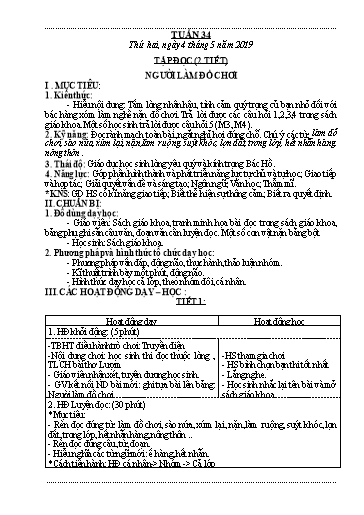 Giáo án Lớp 2 - Tuần 34 - Năm học 2020-2021 - Trường Tiểu học Đức Lạng