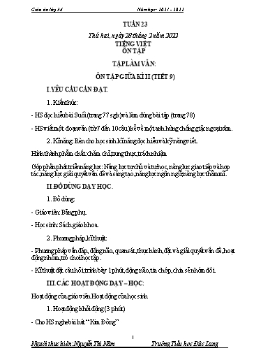 Giáo án Lớp 3 - Tuần 23 - Năm học 2021-2022 - Nguyễn Thị Năm