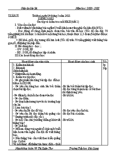 Giáo án Lớp 3 - Tuần 35 - Năm học 2020-2021 - Võ Thị Xuân Thơ
