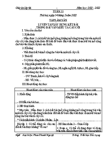 Giáo án Lớp 4 - Tuần 21 - Năm học 2021-2022 - Phan Thanh Nguyệt