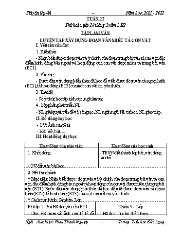 Giáo án Lớp 4 - Tuần 27 - Năm học 2021-2022 - Phan Thanh Nguyệt