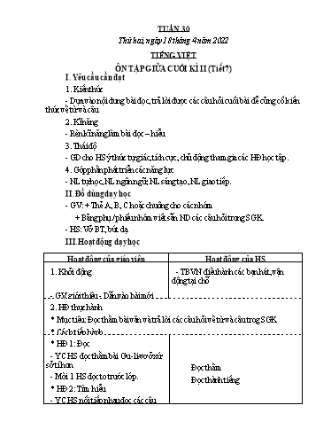 Giáo án Lớp 4 - Tuần 30 - Năm học 2021-2022 - Phan Thanh Nguyệt