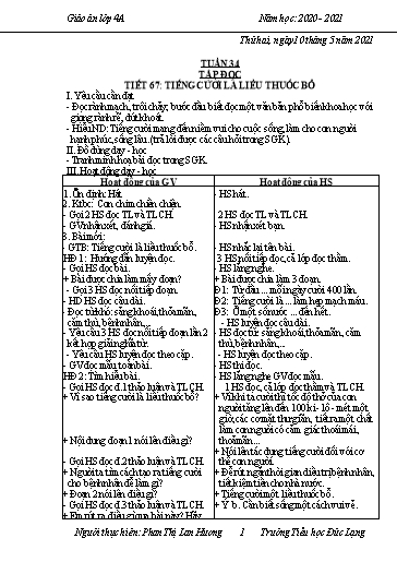 Giáo án Lớp 4 - Tuần 34 - Năm học 2020-2021 - Phan Thị Lan Hương