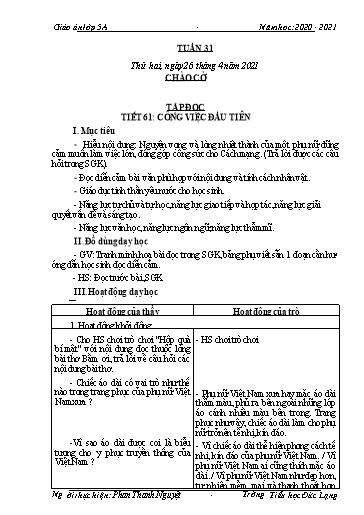 Giáo án Lớp 5 - Tuần 31 - Năm học 2020-2021 - Phan Thanh Nguyệt