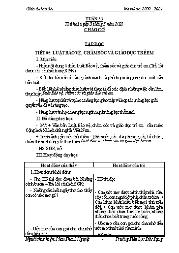 Giáo án Lớp 5 - Tuần 33 - Năm học 2020-2021 - Phan Thanh Nguyệt