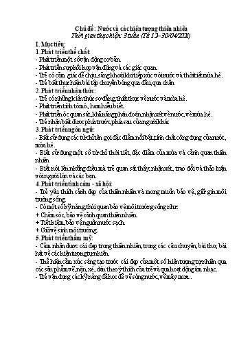 Giáo án Mầm non Khối Chồi - Chủ đề: Nước và các hiện tượng thiên nhiên - Năm học 2020-2021 - Trường Mầm non Trung Hà