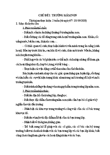 Giáo án Mầm non Lớp Chồi - Chủ đề 1: Trường Mầm non - Năm học 2020-2021 - Trường Mầm non Trung Hà