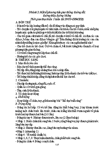 Giáo án Mầm non Lớp Chồi - Chủ đề: Giao thông. Chủ đề nhánh 2: Một số phương tiện giao thông: Đường sắt, đường thủy, đường không - Năm học 2020-2021 - Trường Mầm non Trung Hà