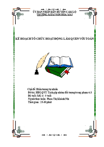 Giáo án Mầm non Lớp Chồi - Chủ đề: Hiện tượng tự nhiên. Đề tài: Tách gộp nhóm đối tượng trong phạm vi 3 - Phan Thị Khánh Nhi