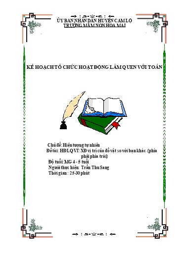 Giáo án Mầm non Lớp Chồi - Chủ đề: Hiện tượng tự nhiên. Đề tài: Xác định vị trí của đồ vật so với bạn khác (phía phải, phía trái) - Trần Thu Sang