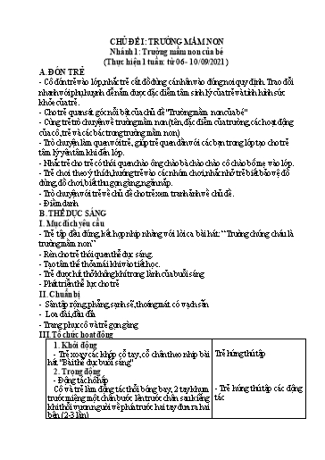 Giáo án Mầm non Lớp Chồi - Chủ đề I: Trường Mầm non. Chủ đề nhánh 1: Trường mầm non của bé - Năm học 2021-2022 - Trường Mầm non Trung Hà