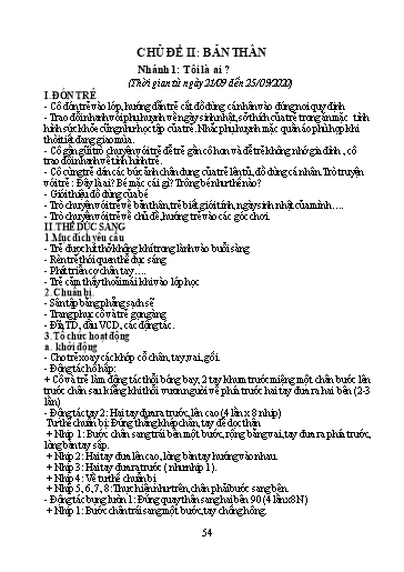 Giáo án Mầm non Lớp Chồi - Chủ đề II: Bản thân. Chủ đề nhánh I: Tôi là ai? - Năm học 2020-2021 - Trường Mầm non Trung Hà