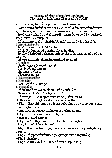 Giáo án Mầm non Lớp Chồi - Chủ đề II: Bản thân. Chủ đề nhánh IV: Bé cần gì để lớn lên và khoẻ mạnh - Năm học 2020-2021 - Trường Mầm non Trung Hà