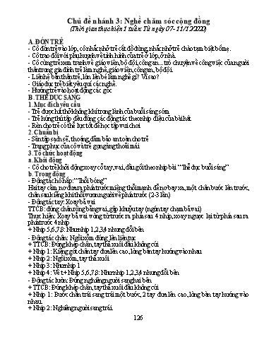 Giáo án Mầm non Lớp Chồi - Chủ đề: Nghề nghiệp. Chủ đề nhánh III: Nghề chăm sóc cộng đồng - Năm học 2020-2021 - Trường Mầm non Trung Hà