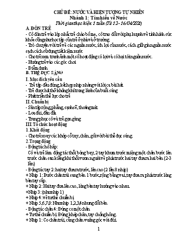 Giáo án Mầm non Lớp Chồi - Chủ đề: Nước và Hiện tượng tự nhiên. Chủ đề nhánh 1: Tìm hiểu về nước - Năm học 2020-2021 - Trường Mầm non Trung Hà