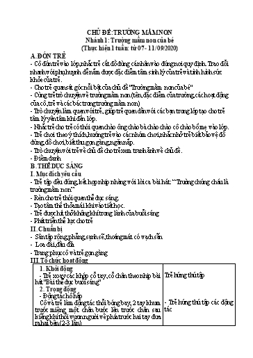 Giáo án Mầm non Lớp Chồi - Chủ đề: Trường Mầm non. Chủ đề nhánh I: Trường Mầm non của bé - Năm học 2020-2021 - Trường Mầm non Trung Hà