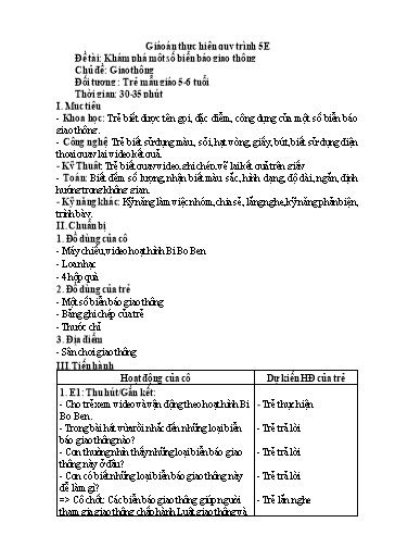 Giáo án Mầm non Lớp Lá - Chủ đề: Giao thông. Đề tài: Khám phá một số biển báo giao thông - Trường Mầm non Văn Tiến