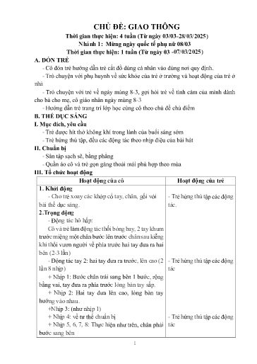Giáo án Mầm non Lớp Lá - Chủ đề: Giao thông - Năm học 2024-2025 - Trường Mầm non Trung Hà