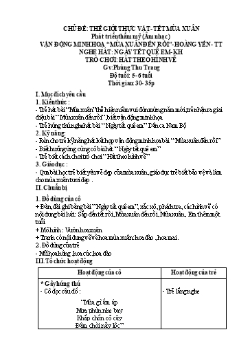 Giáo án Mầm non Lớp Lá - Chủ đề: Thế giới thực vật - Tết mùa xuân. Nghe hát: Ngày tết quê em. Trò chơi: Hát theo hình vẽ - Phùng Thu Trang