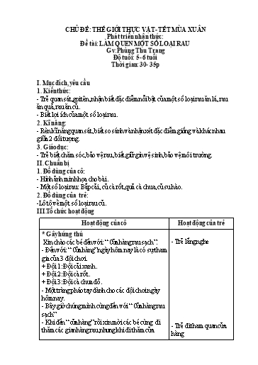Giáo án Mầm non Lớp Lá - Chủ đề: Thế giới thực vật - Tết mùa xuân. Đề tài: Làm quen một số loại rau - Phùng Thu Trang